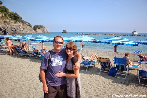 Chuck and Lori on Monterosso beach, Italy