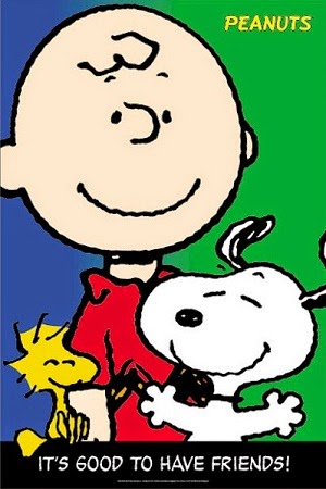 Peanuts cartoon with Charlie Brown, Snoopy, and Woodstock: It's Good To Have Friends!
