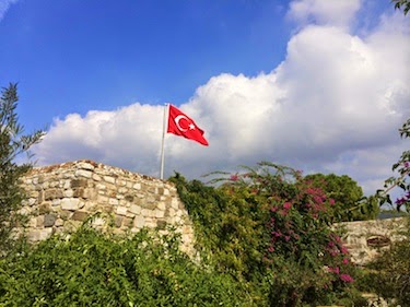 Chuck and Lori's Travel Blog - Turkish Flag Flying at Bodrum Castle