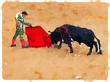Chuck and Lori's Travel Blog - Bullfight, Valencia, Spain (watercolorized)