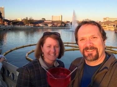 Chuck and Lori's Travel Blog - Chuck and Lori Enjoying a Giant Margarita at Downtown Disney