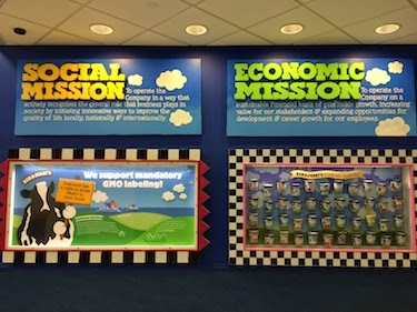 Chuck and Lori's Travel Blog - Ben & Jerry's Social Mission and Economic Mission Signs