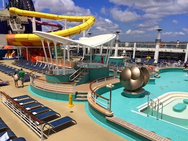 Chuck and Lori's Travel Blog - Slides and Hot Tub Area of Pool Deck on the Norwegian Epic