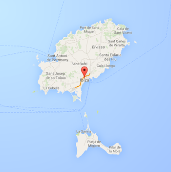 Map of Ibiza, from Google Maps, (c) Google.com