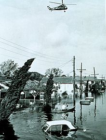 Hurricane Betsy floods New Orleans Lower Ninth Ward, 1965