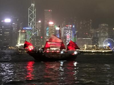 Junk boat in Victoria Harbor, Hong Kong